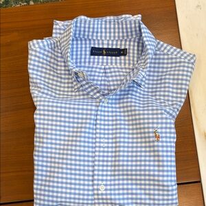 Ralph Lauren Gingham Button Down Shirt in Sky Blue and White